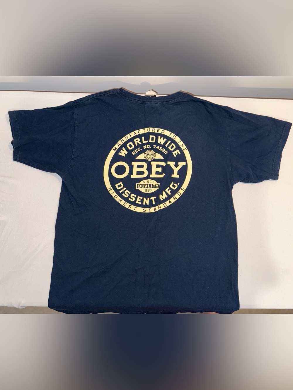 Obey Logo Men's Dark Blue Graphic Cotton T-Shirt Size Medium